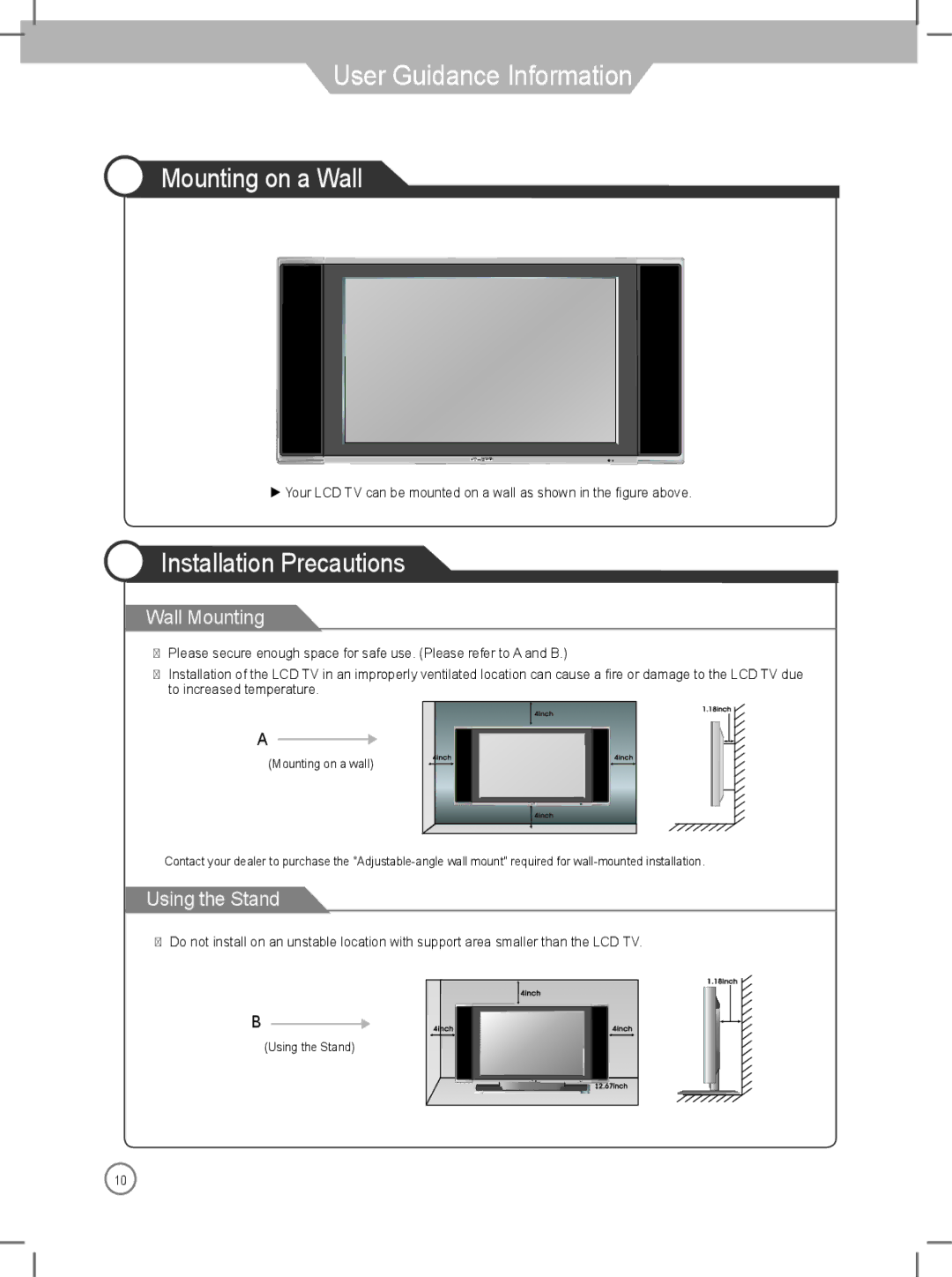 Daewoo DLP-3022, DLP-2622 user manual Mounting on a Wall, Installation Precautions 