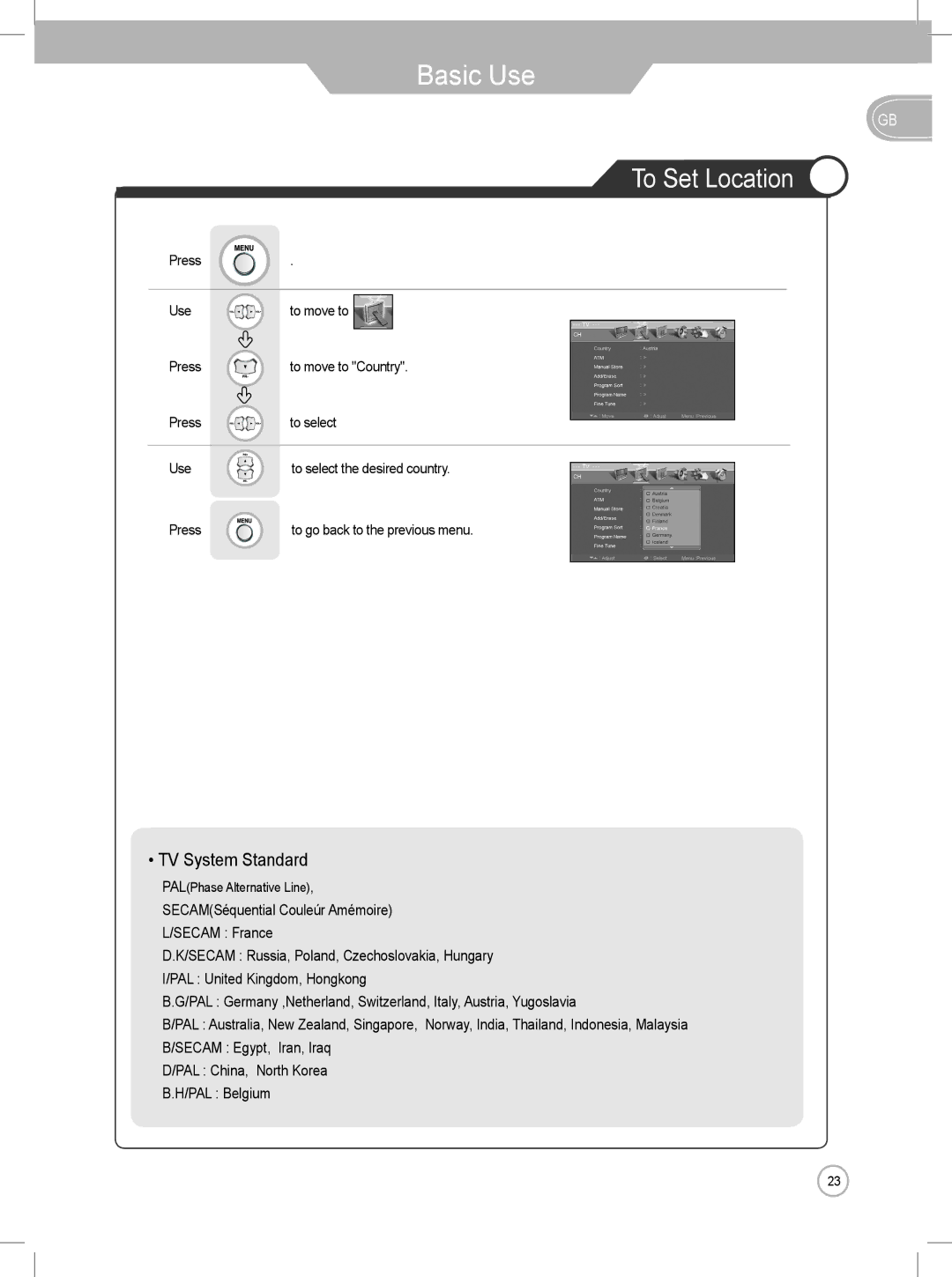 Daewoo DLP-2622, DLP-3022 user manual To Set Location, TV System Standard 