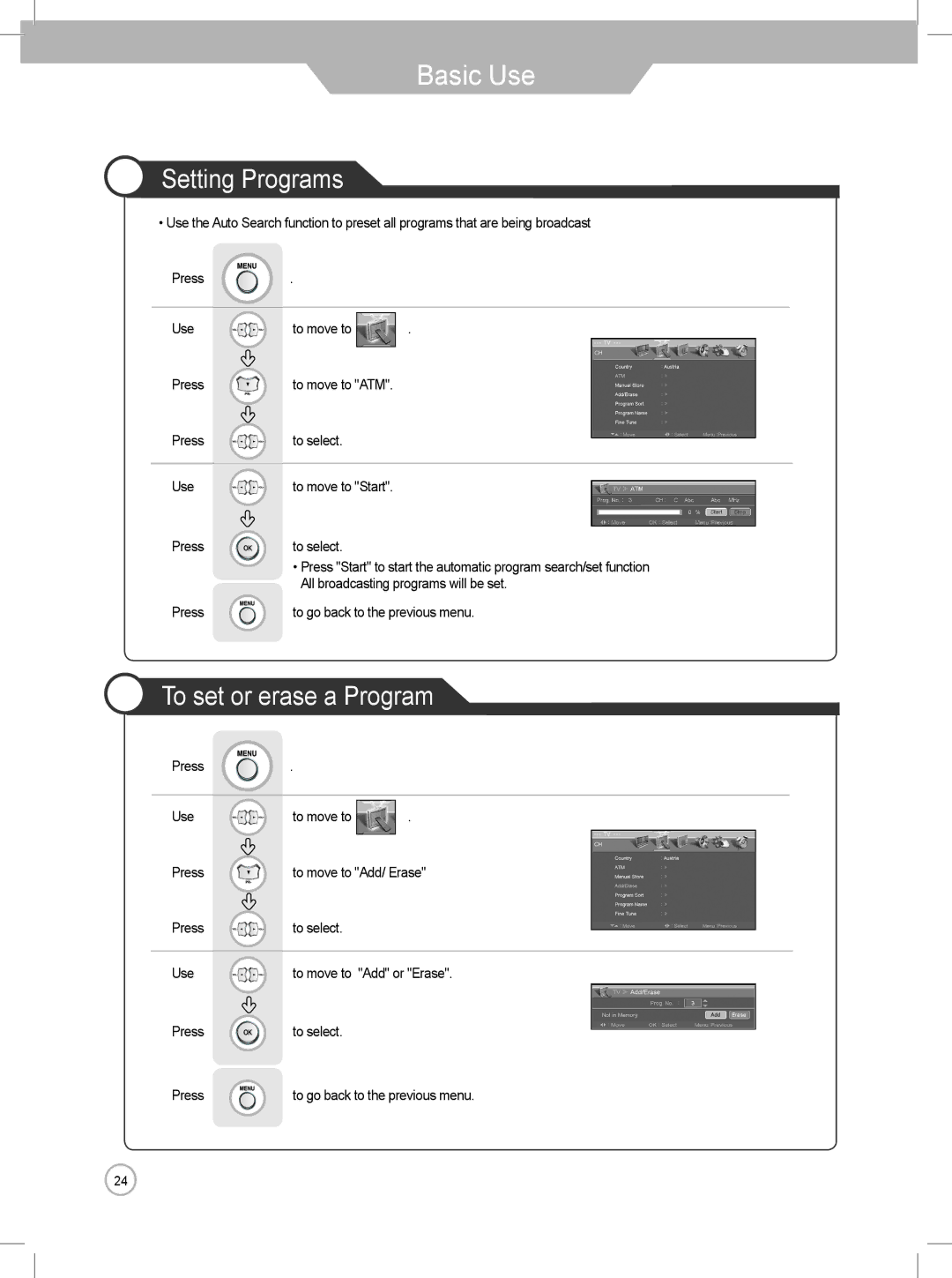 Daewoo DLP-3022, DLP-2622 user manual Setting Programs, To set or erase a Program 