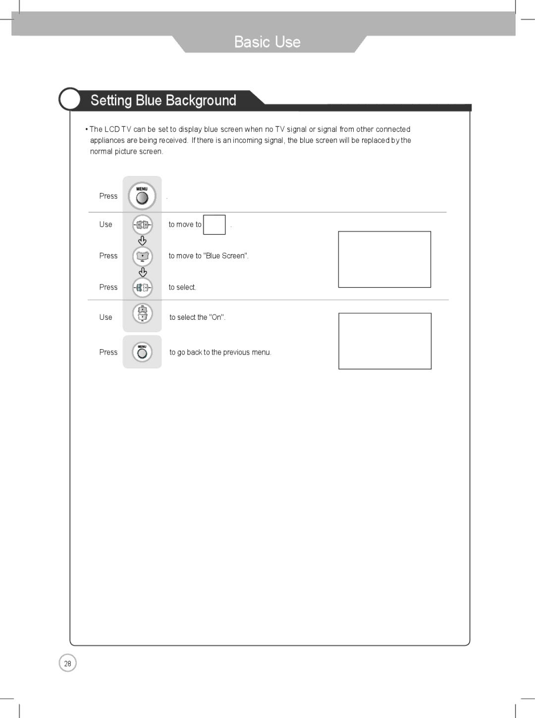 Daewoo DLP-3022, DLP-2622 user manual Setting Blue Background 