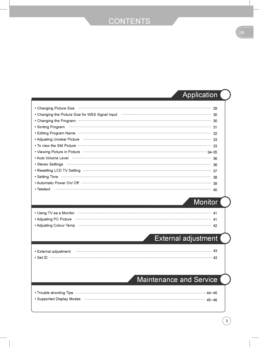 Daewoo DLP-2622, DLP-3022 user manual Application, Monitor, External adjustment, Maintenance and Service 