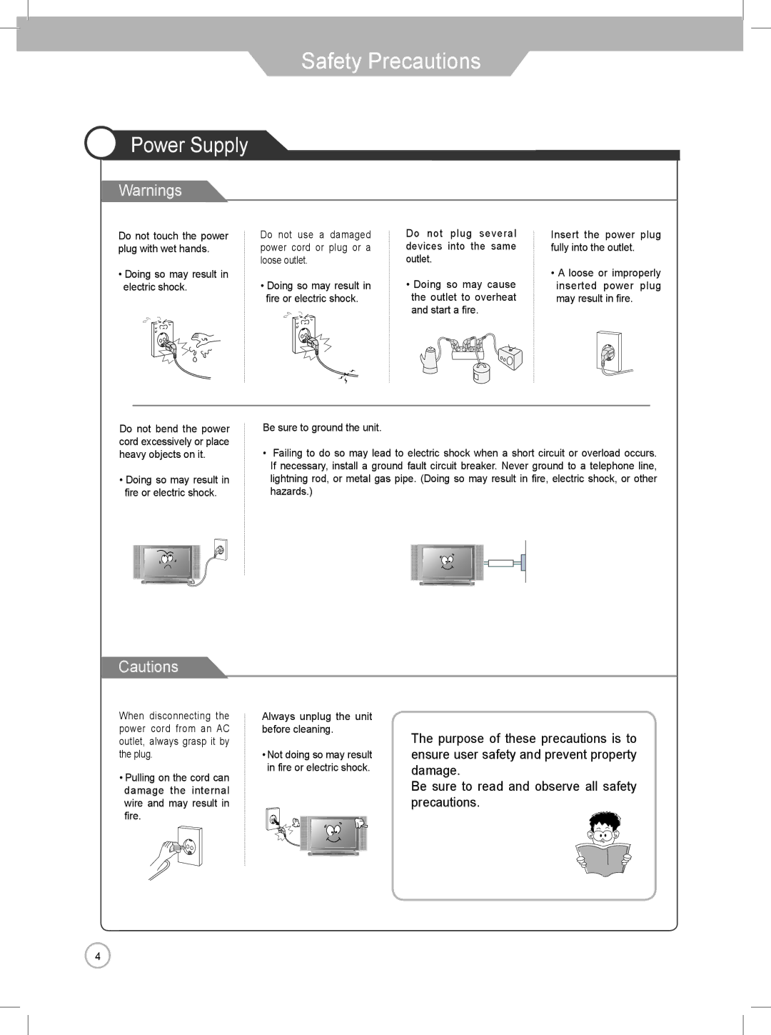 Daewoo DLP-3022, DLP-2622 user manual Safety Precautions, Power Supply 