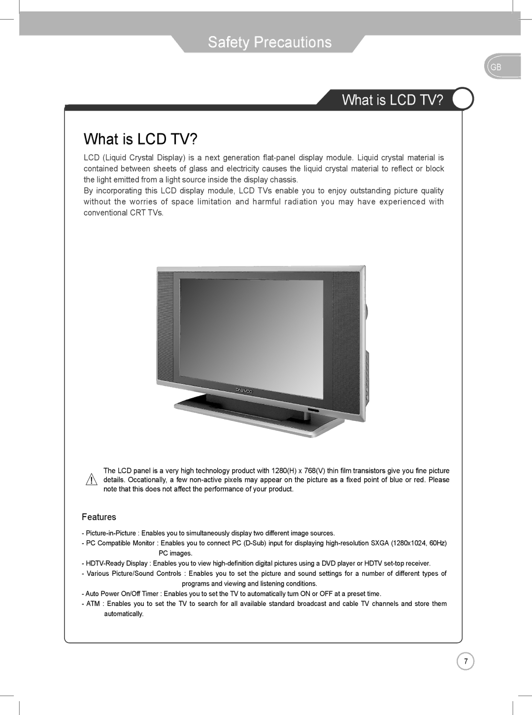 Daewoo DLP-2622, DLP-3022 user manual What is LCD TV? 