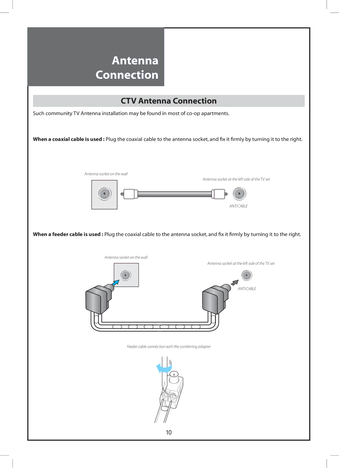 Daewoo DLP-26C3, DLP-32C2, DLP-32C3, DLP-26C2, DLP-32C1, DLP-37C3, DLP-42C1 instruction manual CTV Antenna Connection 