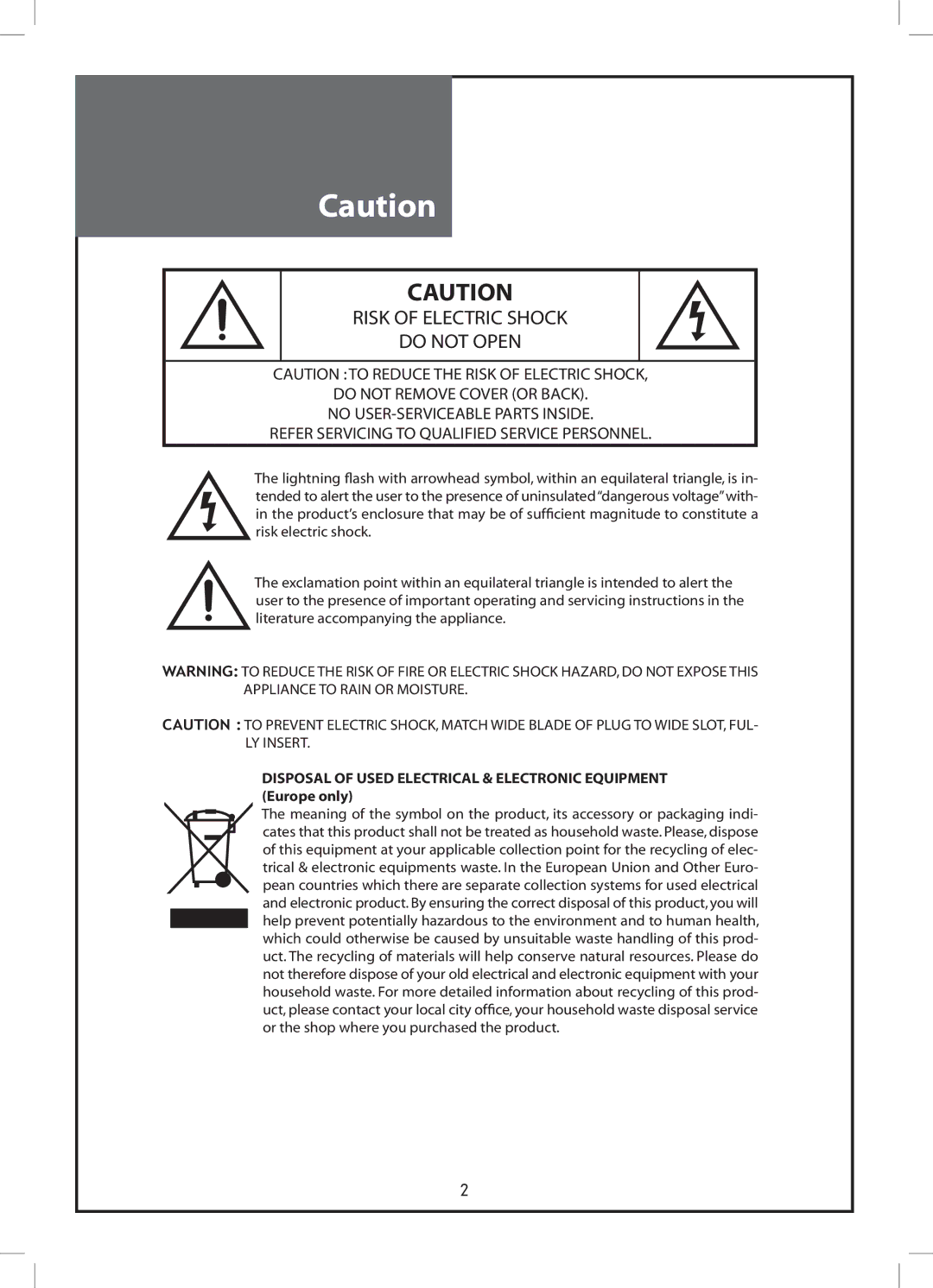 Daewoo DLP-26C2, DLP-32C2, DLP-32C3, DLP-26C3, DLP-32C1, DLP-37C3, DLP-42C1 instruction manual Risk of Electric Shock Do not Open 