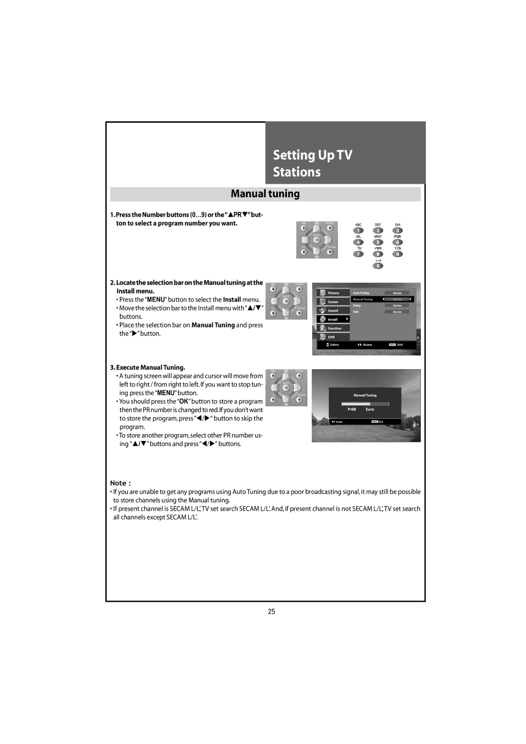 Daewoo DLT-22W4T, DLT-20J9T, DLT-20J1T, DLT-20J3T, DLT-19W4T instruction manual Manual tuning 