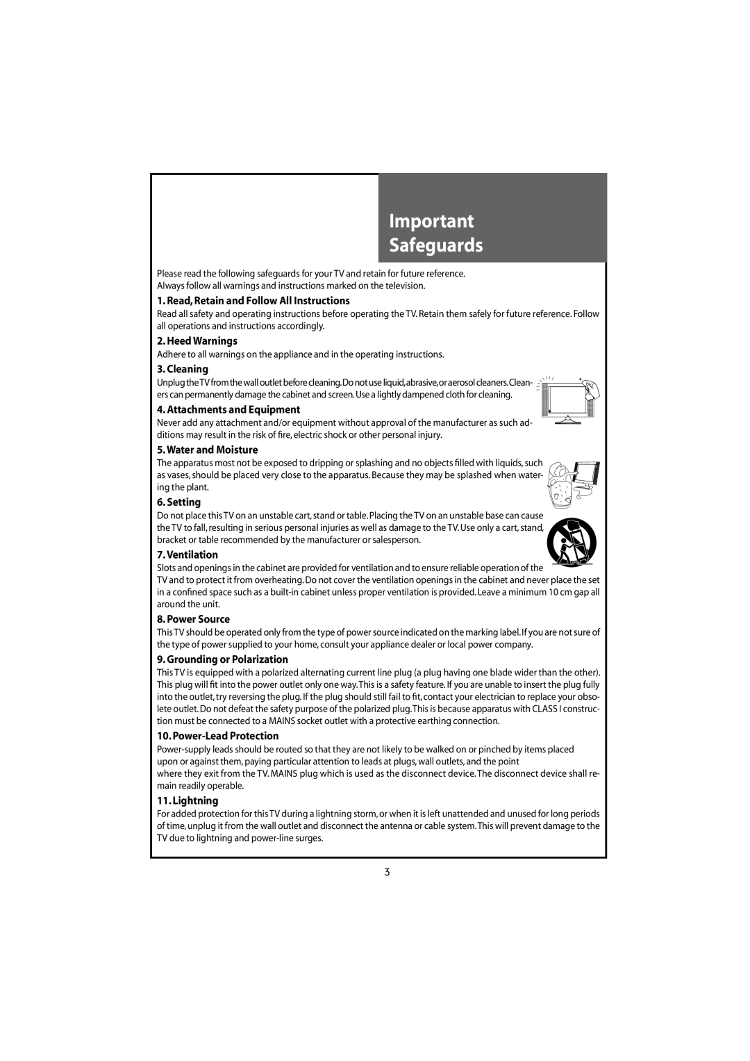 Daewoo DLT-20J3T, DLT-22W4T, DLT-20J9T, DLT-20J1T, DLT-19W4T Safeguards, Read,Retain and Follow All Instructions 