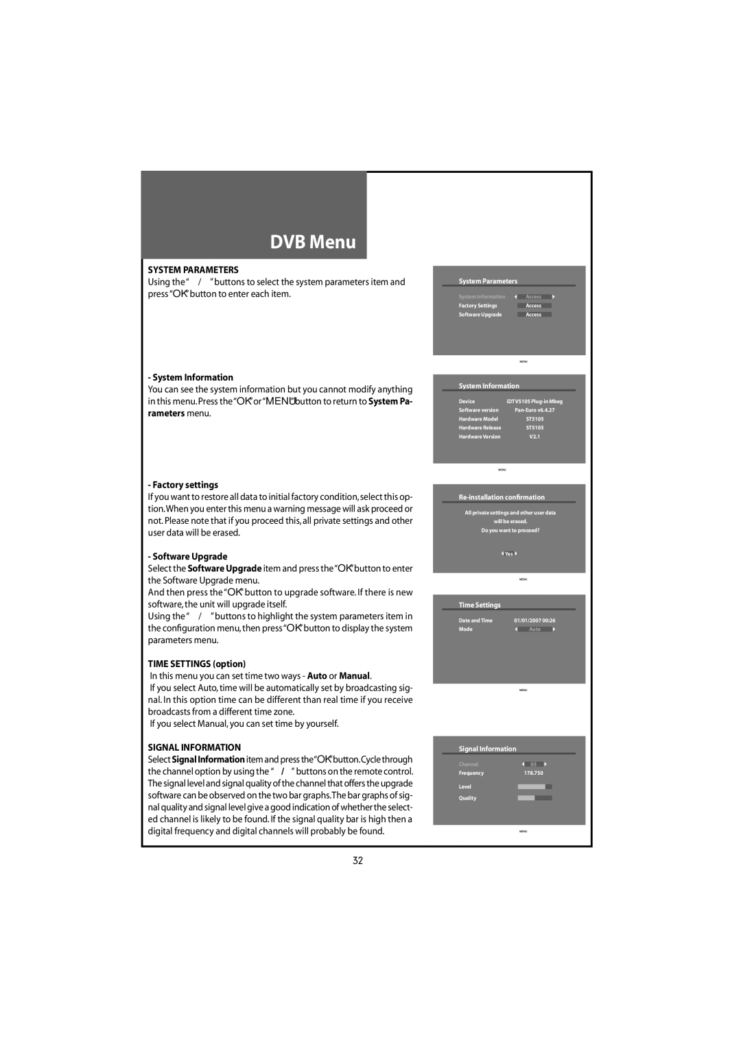 Daewoo DLT-20J1T, DLT-22W4T System Parameters, Software Upgrade, If you select Manual,you can set time by yourself 