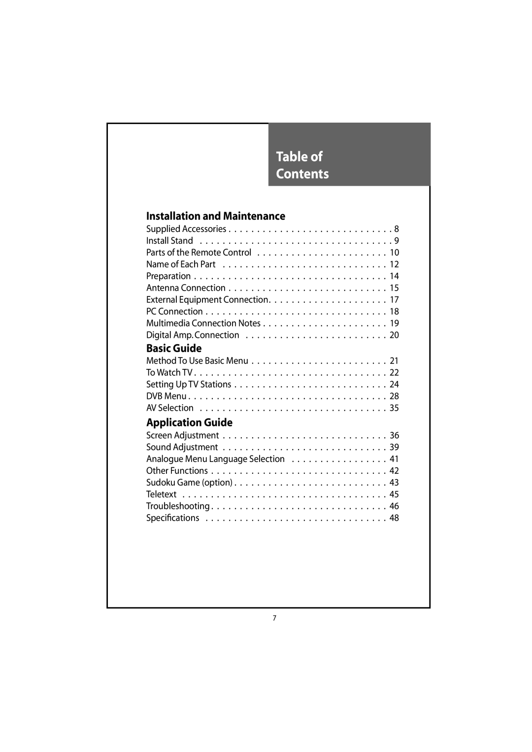 Daewoo DLT-20J1T, DLT-22W4T, DLT-20J9T, DLT-20J3T, DLT-19W4T instruction manual Contents 