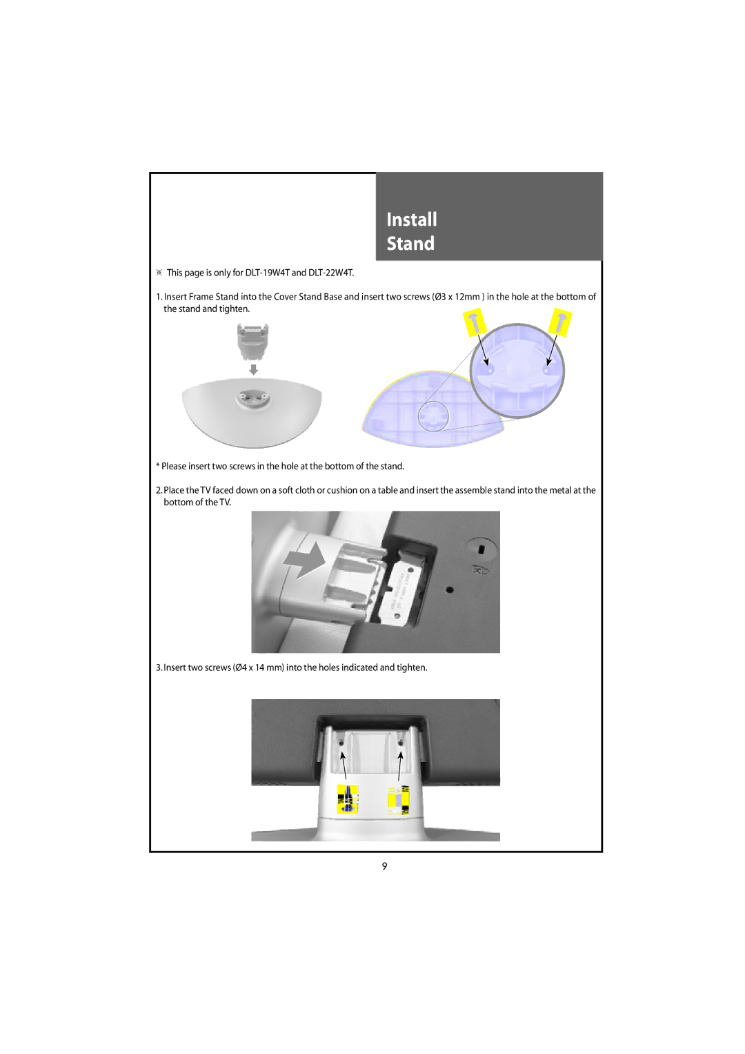 Daewoo DLT-19W4T, DLT-22W4T, DLT-20J9T, DLT-20J1T, DLT-20J3T instruction manual Install Stand 