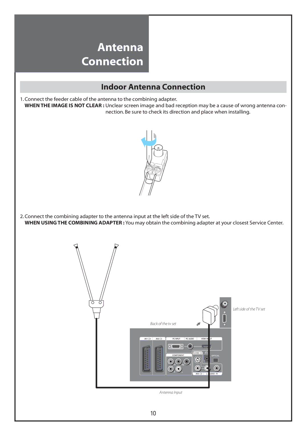 Daewoo DLT-26C2, DLT-26C3, DLT-32C1, DLT-32C2, DLT-32C3, DLT-37C3 instruction manual Indoor Antenna Connection 