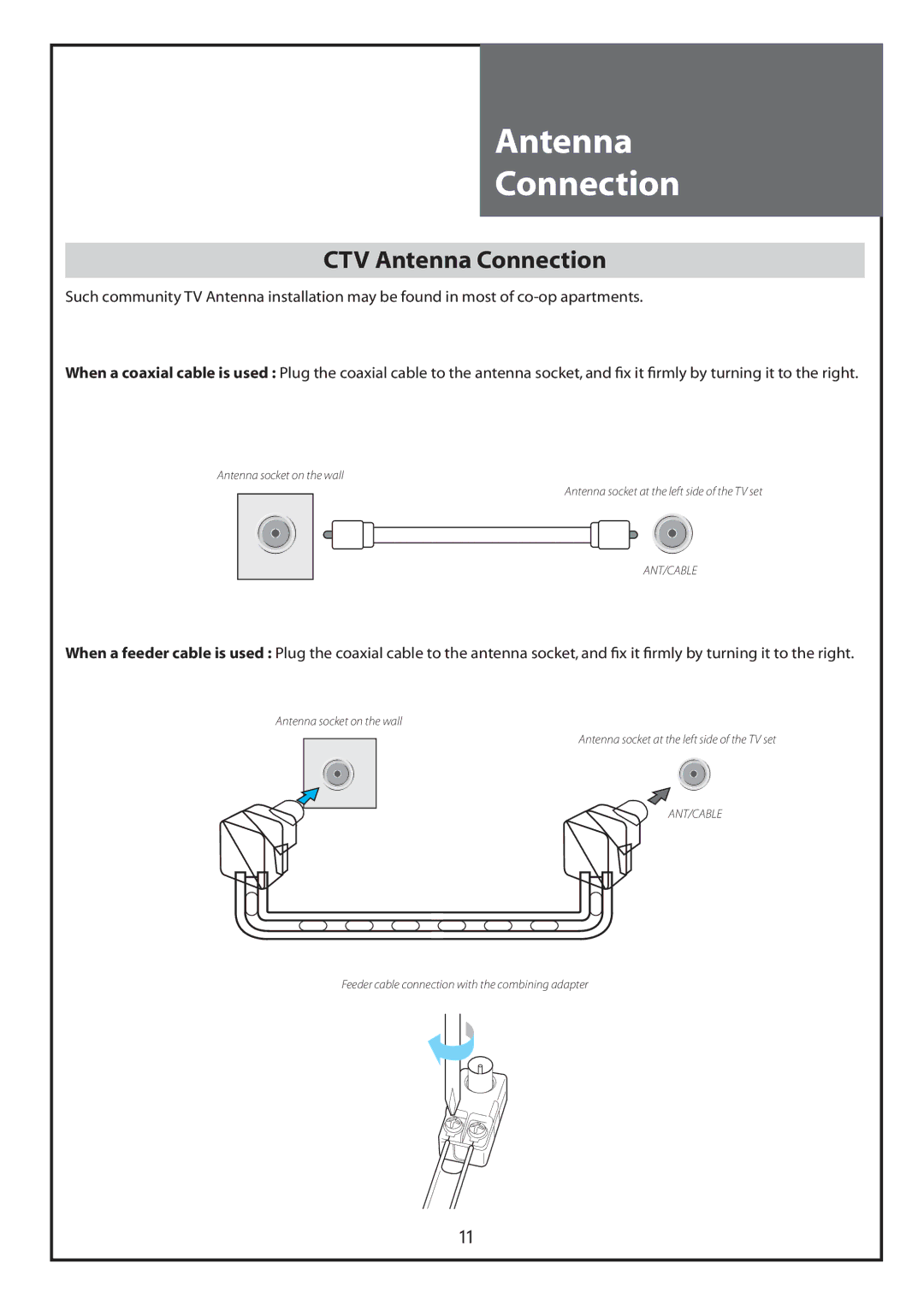 Daewoo DLT-26C2, DLT-26C3, DLT-32C1, DLT-32C2, DLT-32C3, DLT-37C3 instruction manual CTV Antenna Connection 