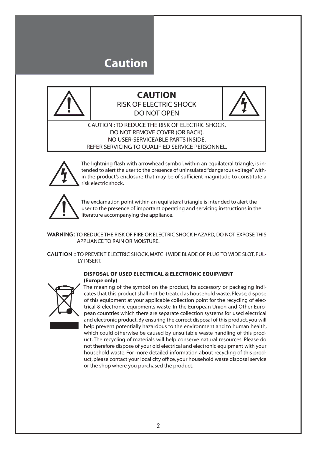 Daewoo DLT-26C2, DLT-26C3, DLT-32C1, DLT-32C2, DLT-32C3, DLT-37C3 instruction manual Risk of Electric Shock Do not Open 