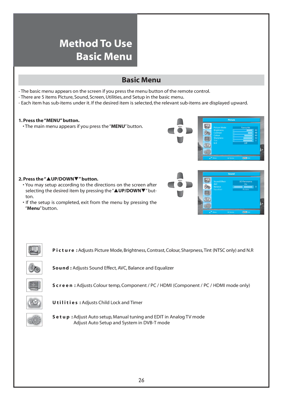 Daewoo DLT-26C2, DLT-26C3, DLT-32C1, DLT-32C2, DLT-32C3, DLT-37C3 instruction manual Method To Use Basic Menu 