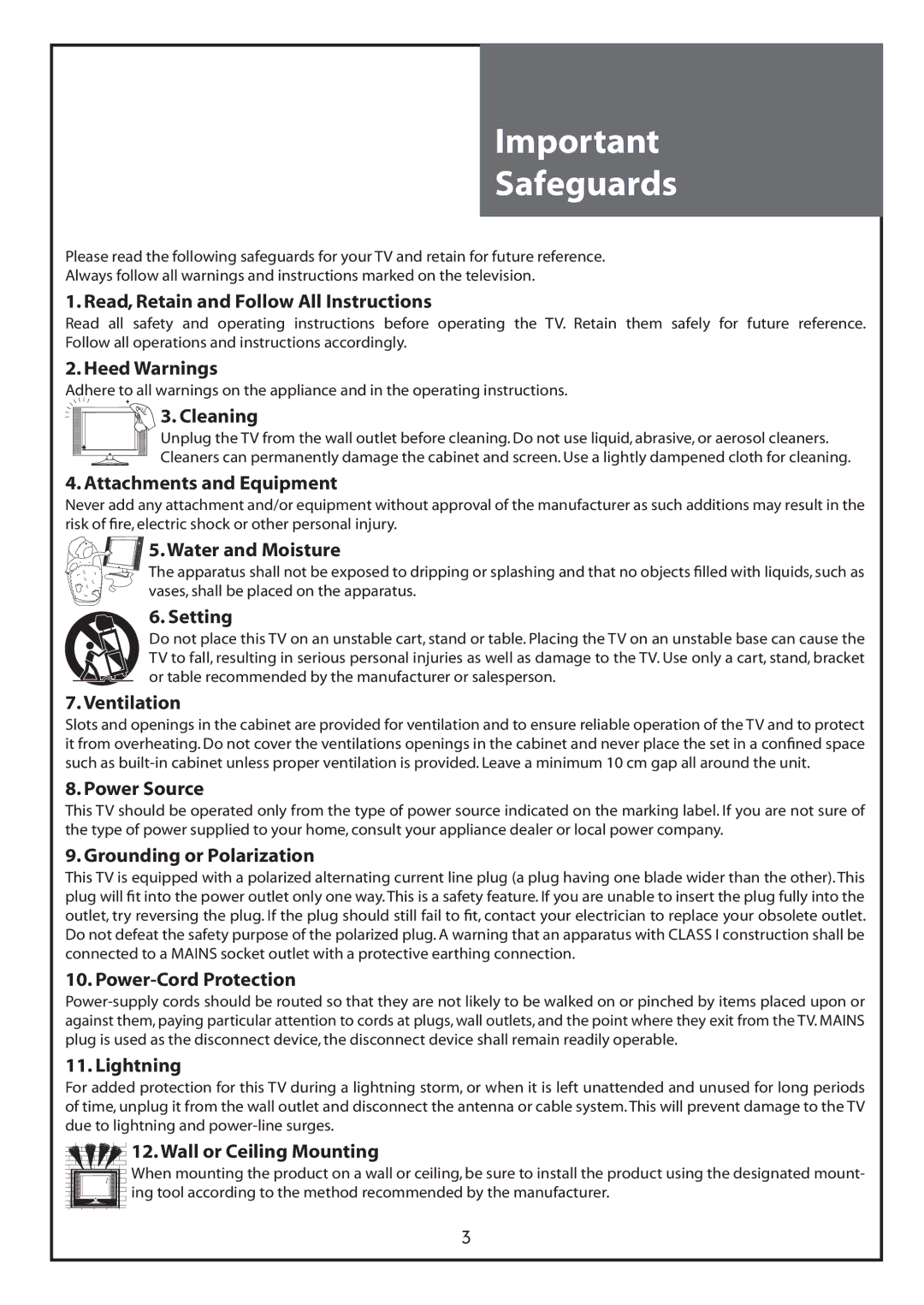 Daewoo DLT-26C2, DLT-26C3, DLT-32C1, DLT-32C2, DLT-32C3, DLT-37C3 Safeguards, Read, Retain and Follow All Instructions 