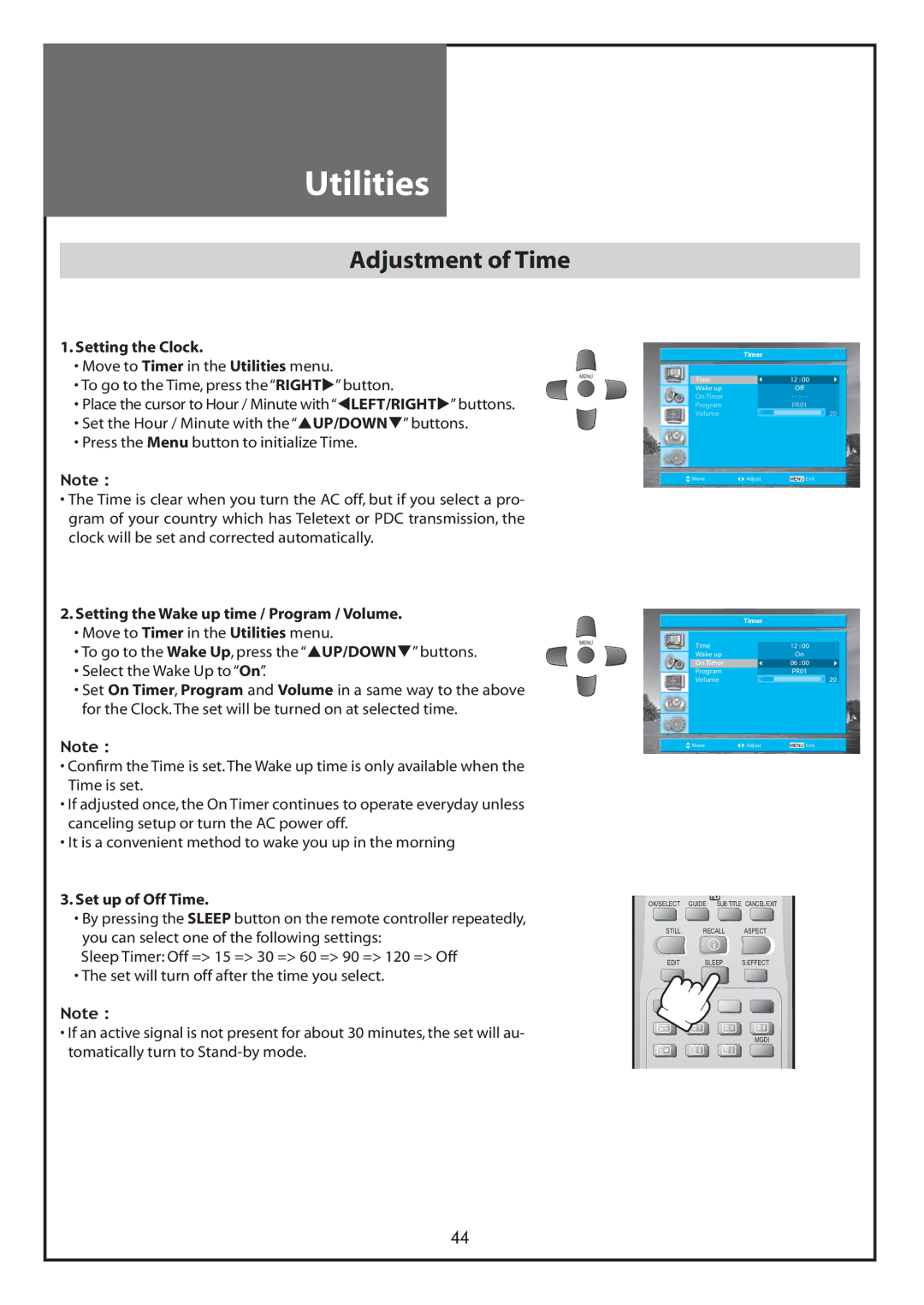 Daewoo DLT-26C2, DLT-26C3, DLT-32C1, DLT-32C2, DLT-32C3, DLT-37C3 instruction manual Adjustment of Time 