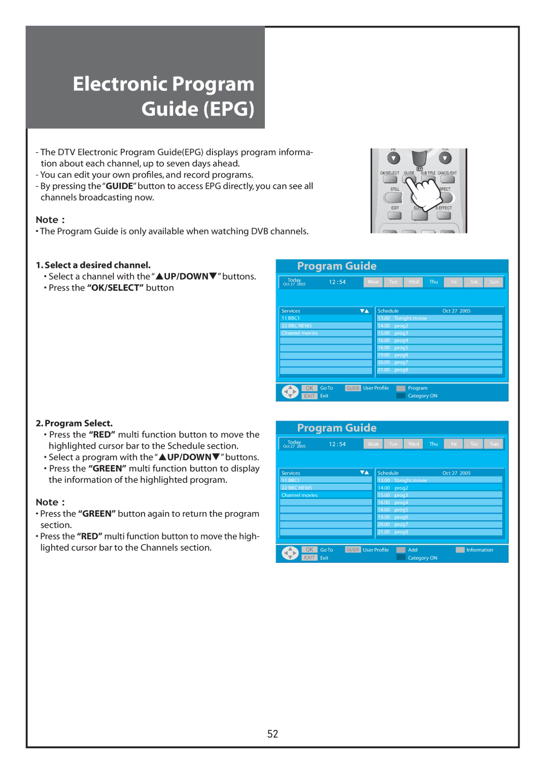 Daewoo DLT-26C2, DLT-26C3, DLT-32C1, DLT-32C2, DLT-32C3, DLT-37C3 instruction manual Electronic Program Guide EPG 