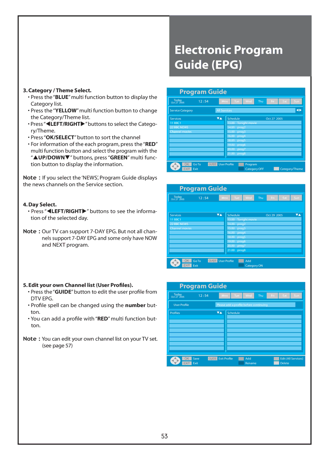 Daewoo DLT-26C2, DLT-26C3, DLT-32C1, DLT-32C2, DLT-32C3, DLT-37C3 instruction manual Electronic Program Guide EPG, Dtv Epg 