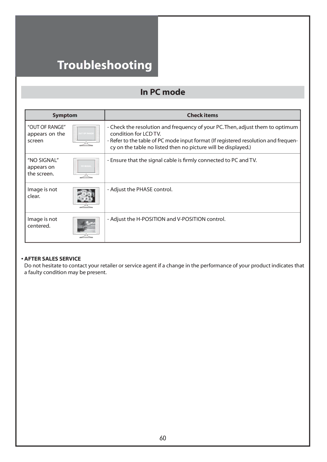 Daewoo DLT-26C2, DLT-26C3, DLT-32C1, DLT-32C2, DLT-32C3, DLT-37C3 instruction manual PC mode, OUT of Range 