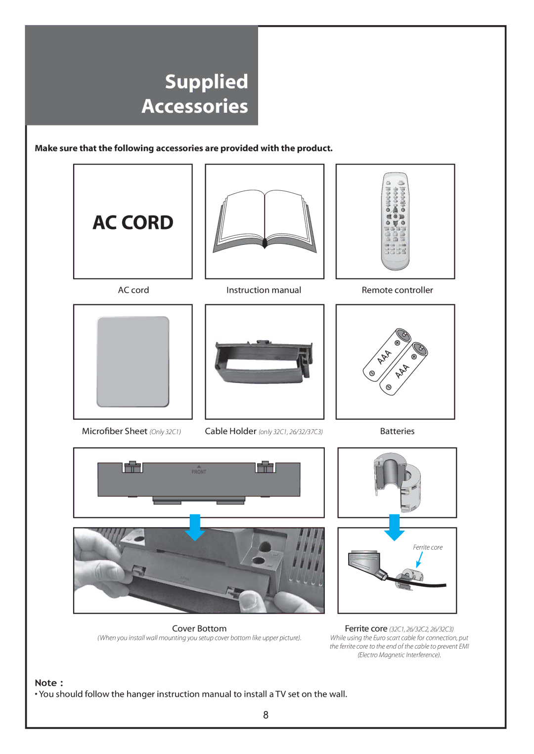 Daewoo DLT-26C2, DLT-26C3, DLT-32C1, DLT-32C2, DLT-32C3, DLT-37C3 instruction manual Supplied Accessories, AC Cord 