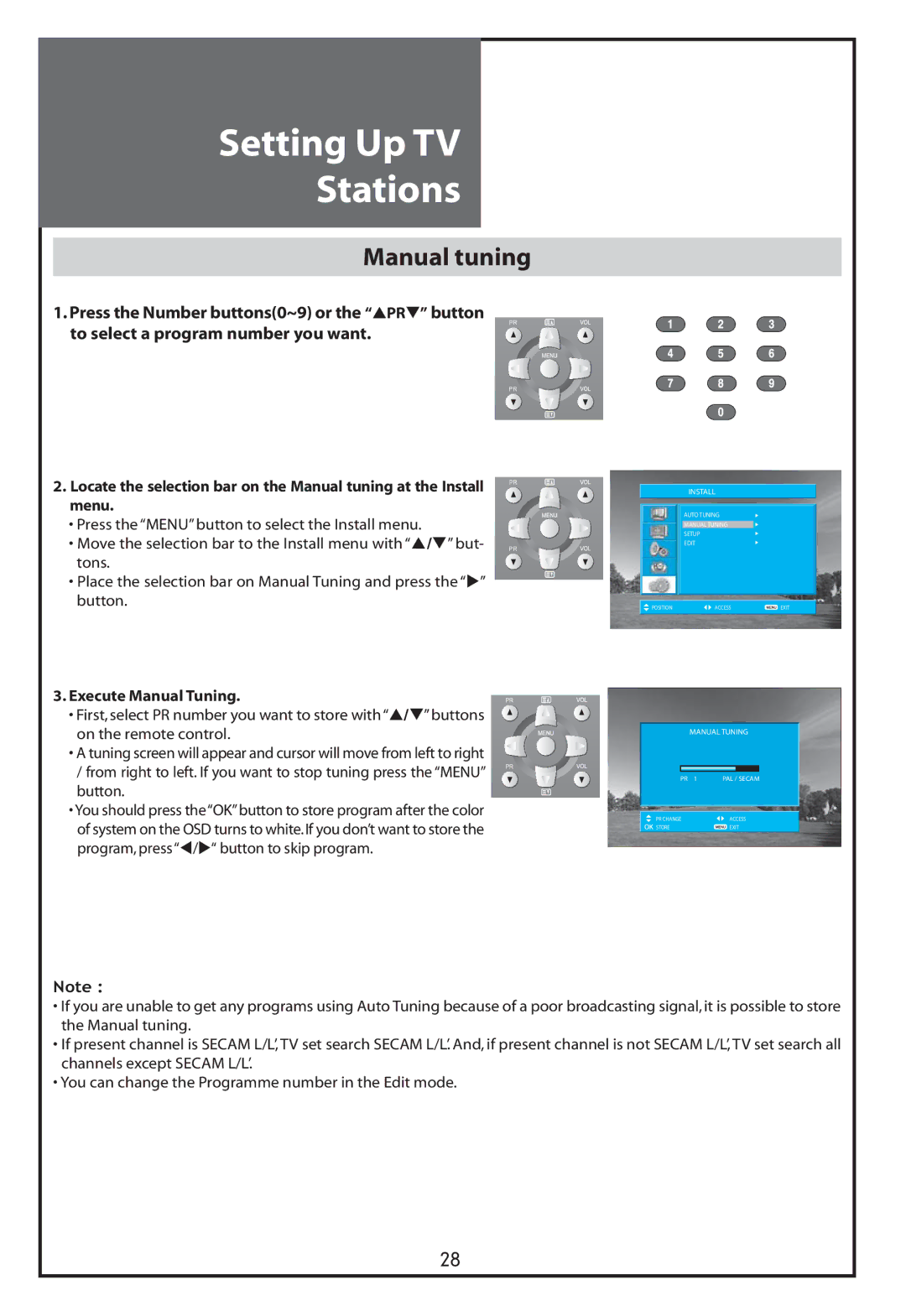 Daewoo DLT-37C7, DLT-32C5, DLT-32C7, DLT-32C6 instruction manual Manual tuning 