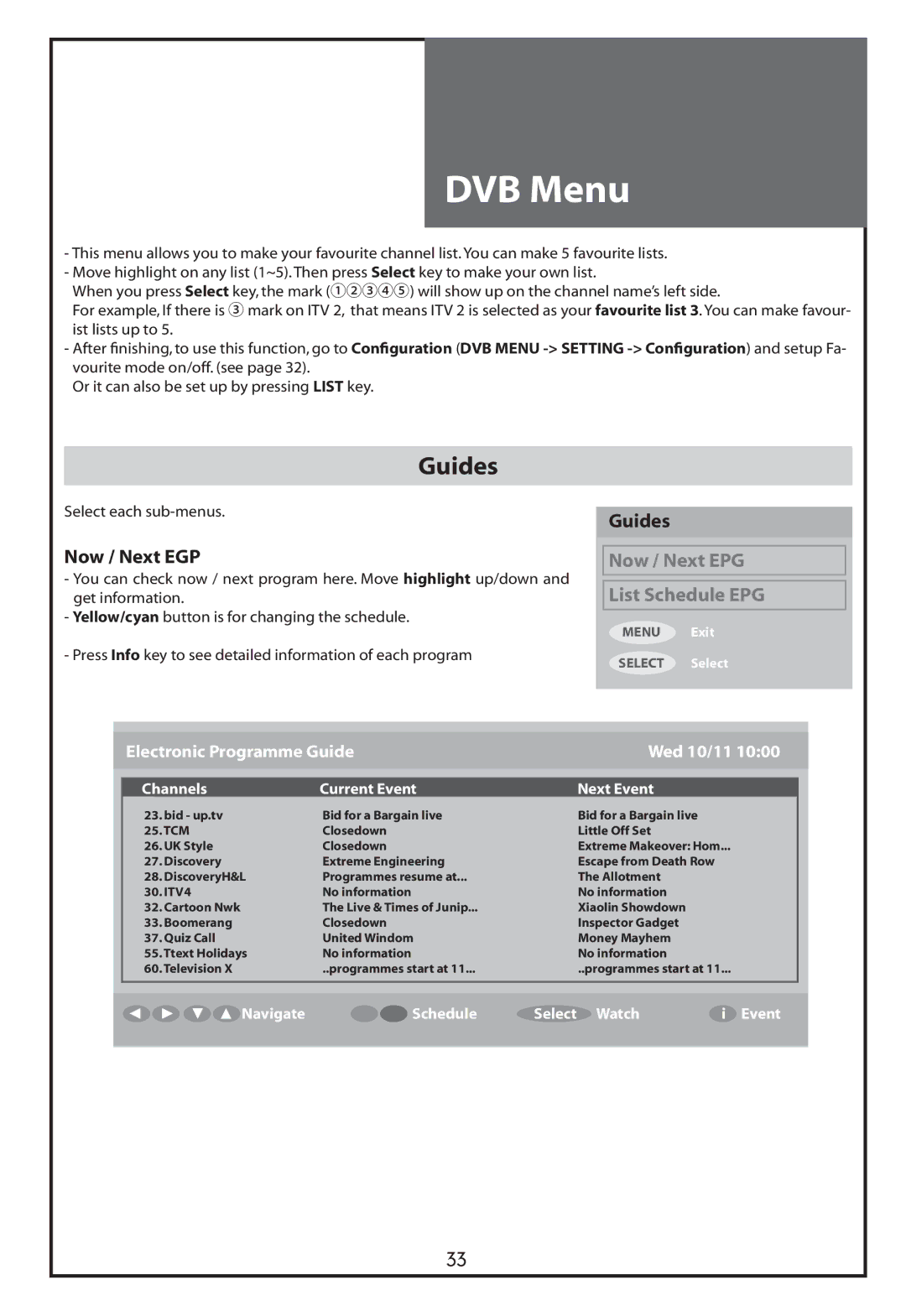 Daewoo DLT-32C5, DLT-37C7, DLT-32C7, DLT-32C6 instruction manual Guides, Now / Next EGP 