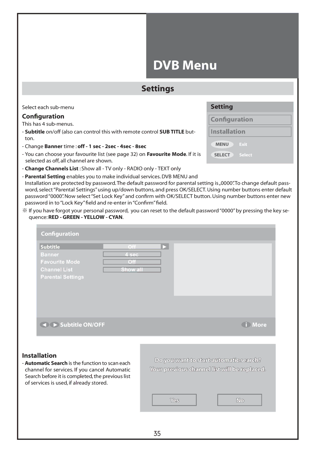 Daewoo DLT-32C6, DLT-37C7, DLT-32C5, DLT-32C7 instruction manual Settings, Conﬁguration, Installation 