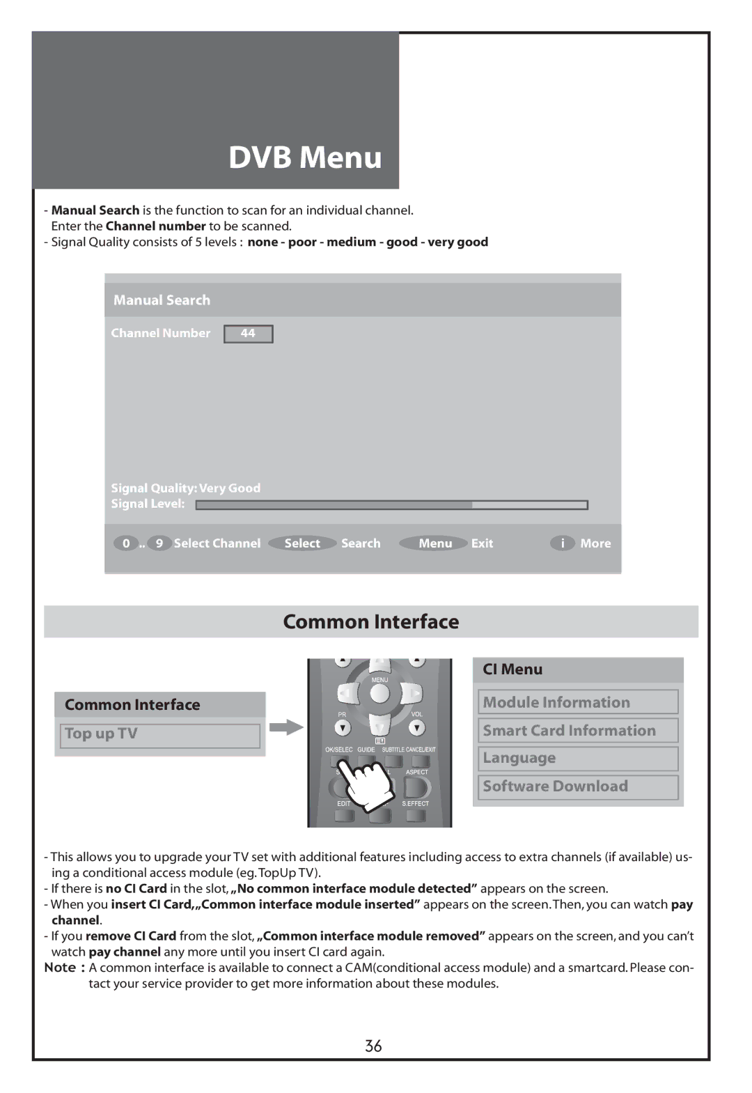 Daewoo DLT-37C7, DLT-32C5, DLT-32C7, DLT-32C6 instruction manual Common Interface, CI Menu 