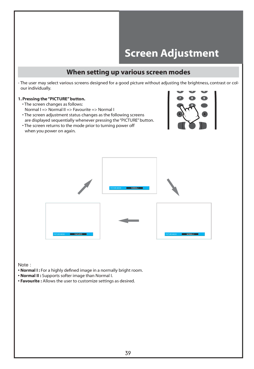 Daewoo DLT-32C6, DLT-37C7, DLT-32C5, DLT-32C7 instruction manual Screen Adjustment, When setting up various screen modes 