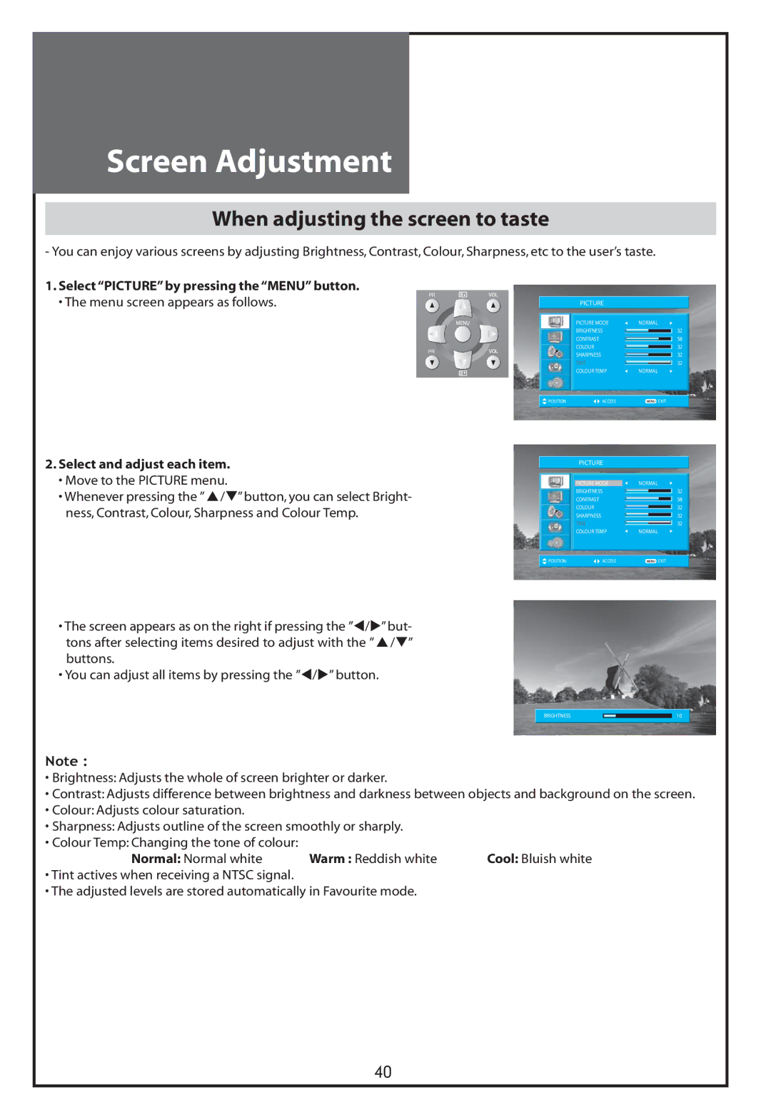 Daewoo DLT-37C7, DLT-32C5, DLT-32C7, DLT-32C6 instruction manual When adjusting the screen to taste 