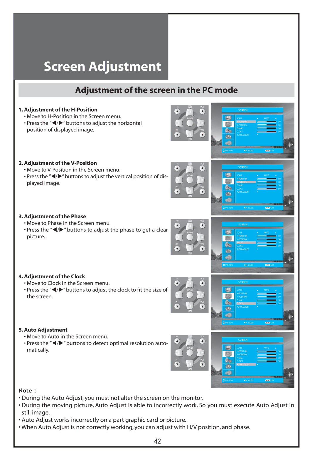 Daewoo DLT-32C7, DLT-37C7, DLT-32C5, DLT-32C6 instruction manual Adjustment of the screen in the PC mode 