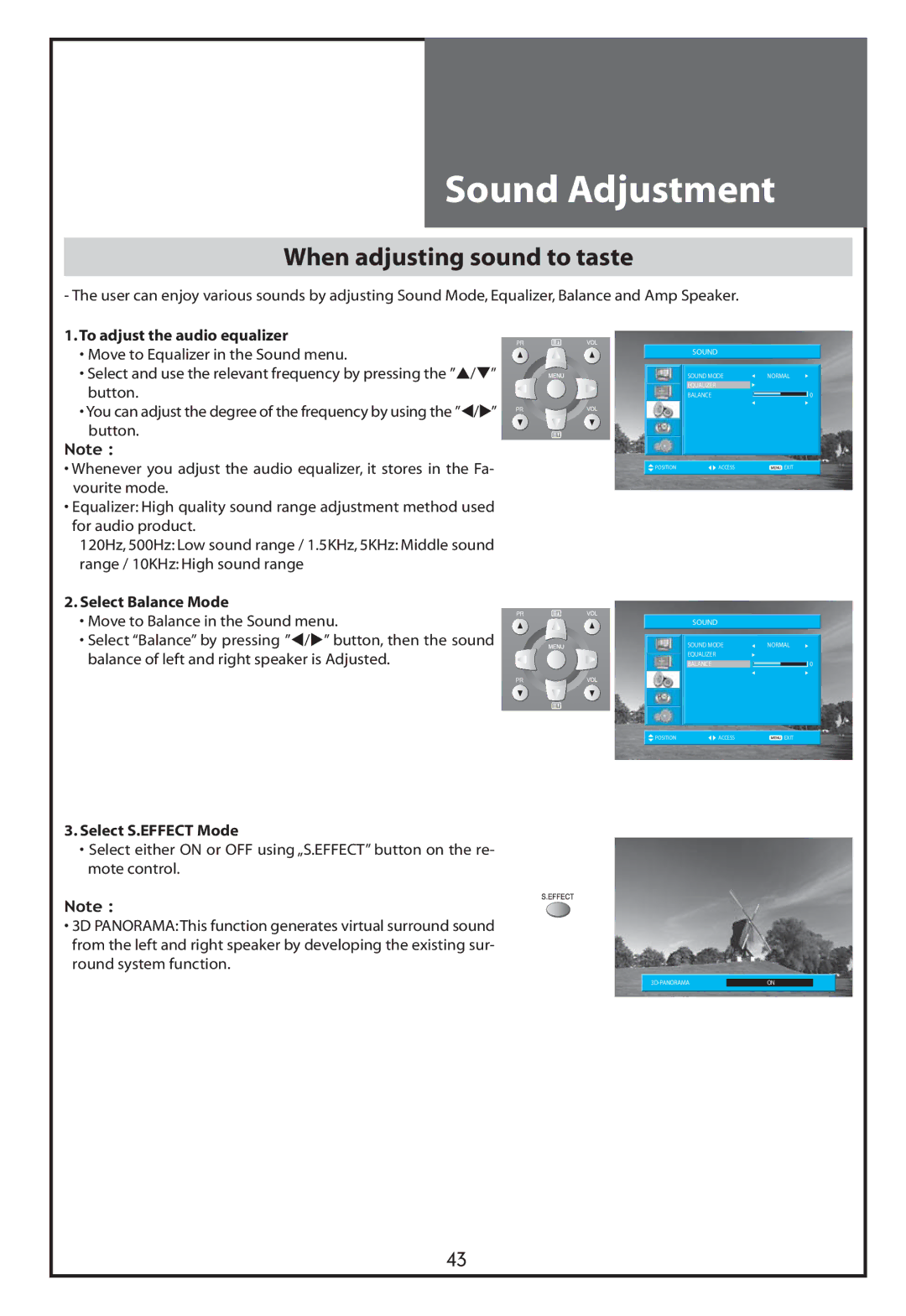 Daewoo DLT-32C6, DLT-37C7, DLT-32C5, DLT-32C7 instruction manual Sound Adjustment, When adjusting sound to taste 