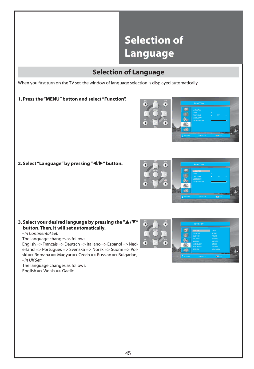 Daewoo DLT-32C5, DLT-37C7, DLT-32C7, DLT-32C6 instruction manual Selection Language, Selection of Language 