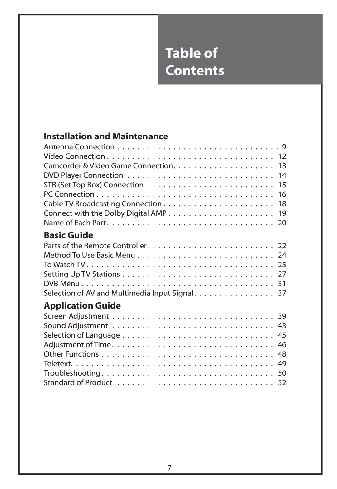 Daewoo DLT-32C6, DLT-37C7, DLT-32C5, DLT-32C7 instruction manual Contents 