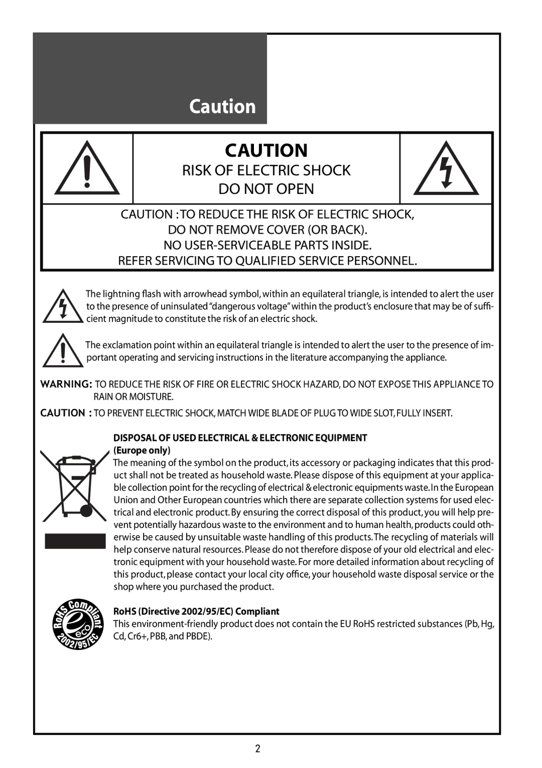 Daewoo DLT-32G1, DLT-37G1, DLT-42G1 instruction manual Risk of Electric Shock Do not Open 