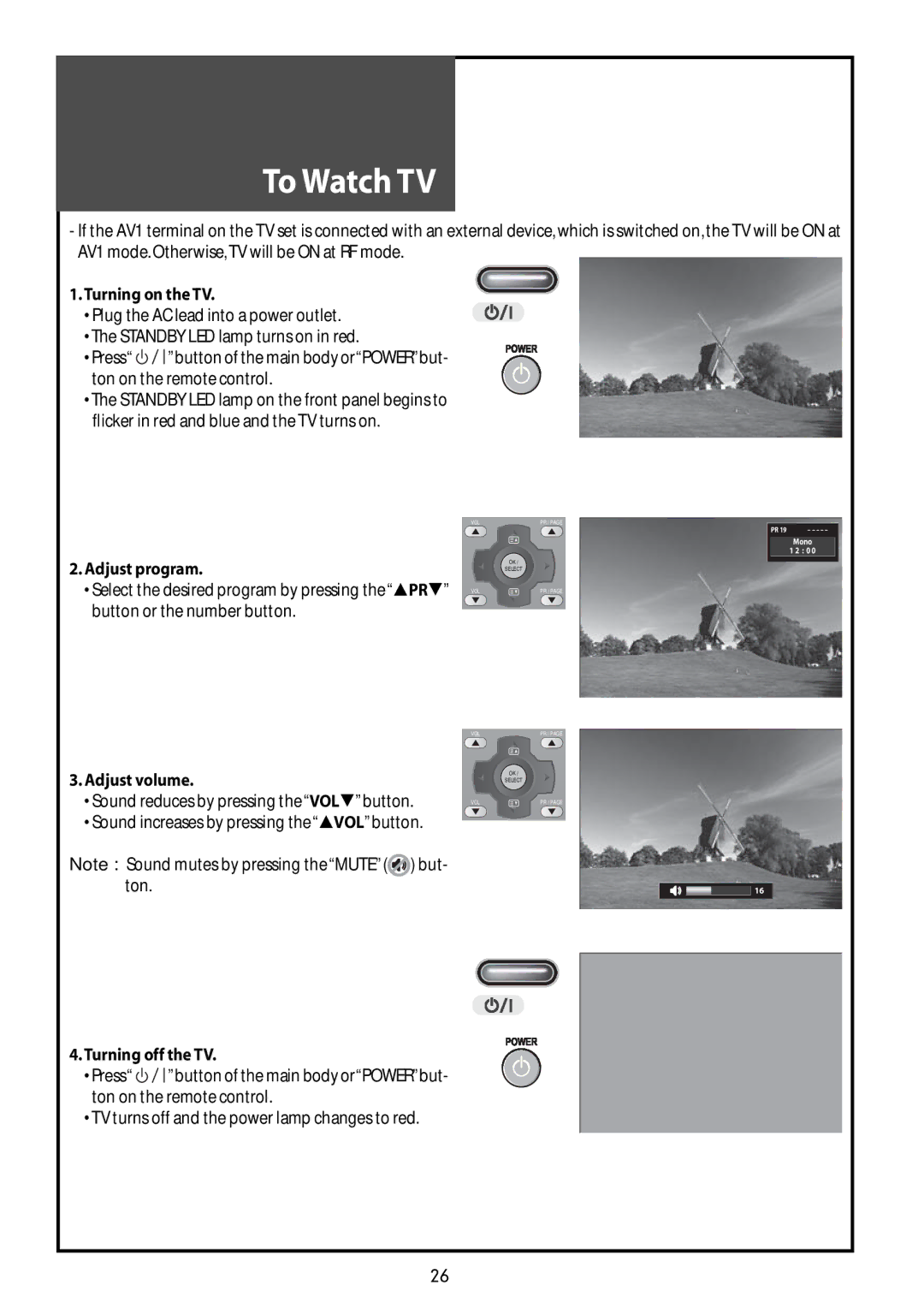 Daewoo DLT-32G1, DLT-37G1, DLT-42G1 instruction manual Adjust volume, Sound reduces by pressing theVOL button 