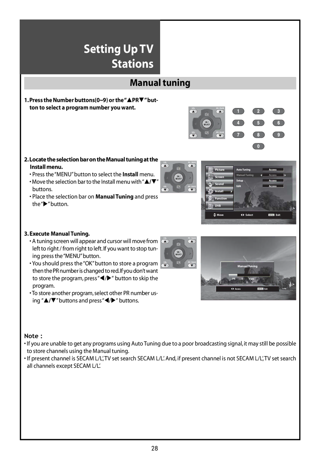 Daewoo DLT-42G1, DLT-37G1, DLT-32G1 instruction manual Manual tuning 