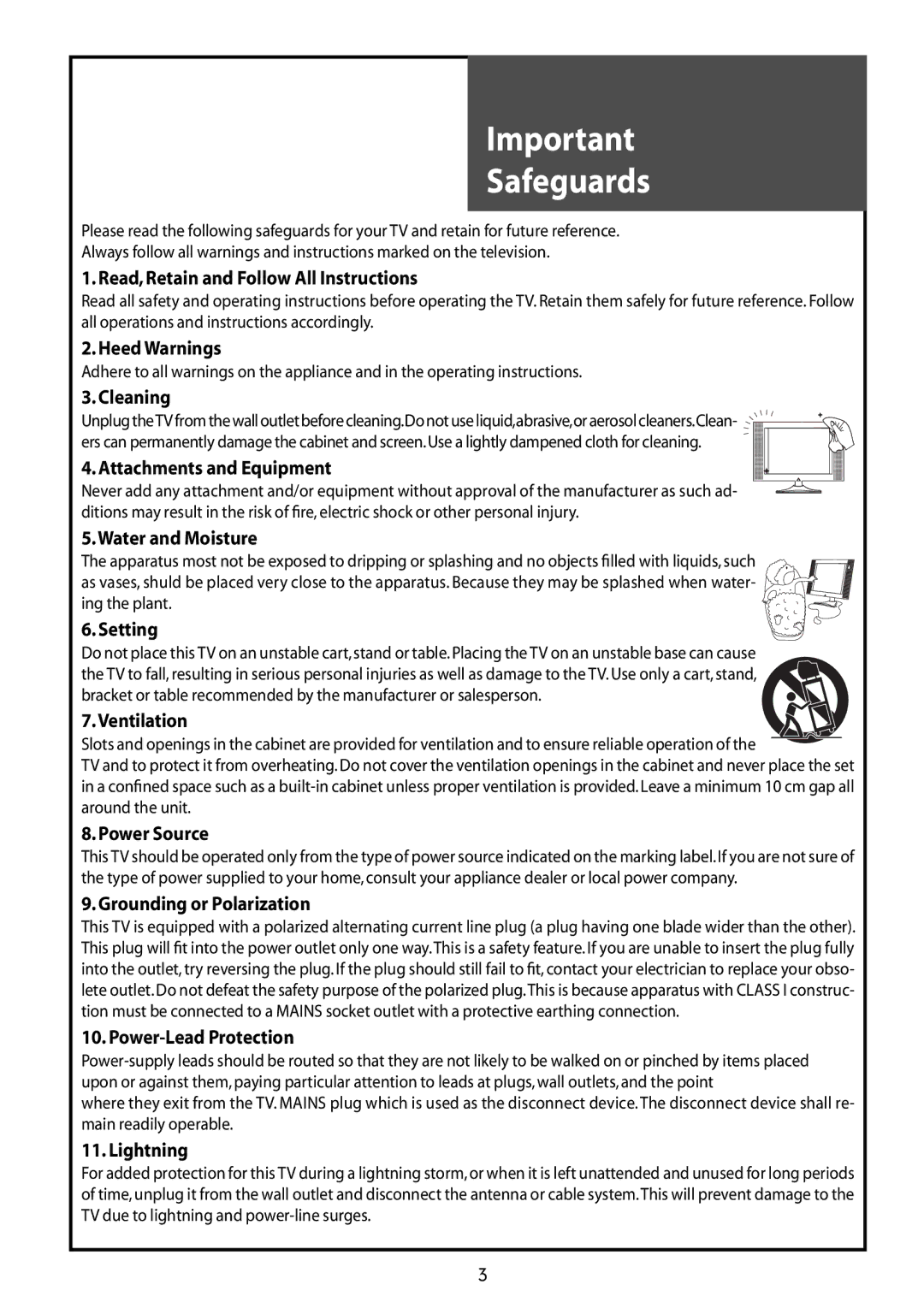 Daewoo DLT-37G1, DLT-42G1, DLT-32G1 instruction manual Safeguards 