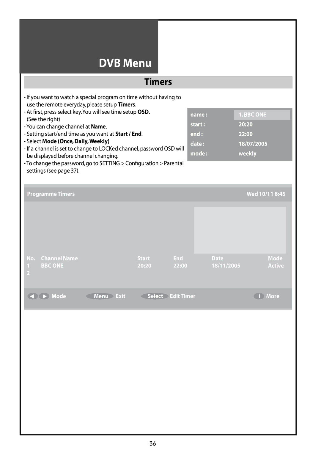 Daewoo DLT-37G1, DLT-42G1, DLT-32G1 instruction manual Timers 