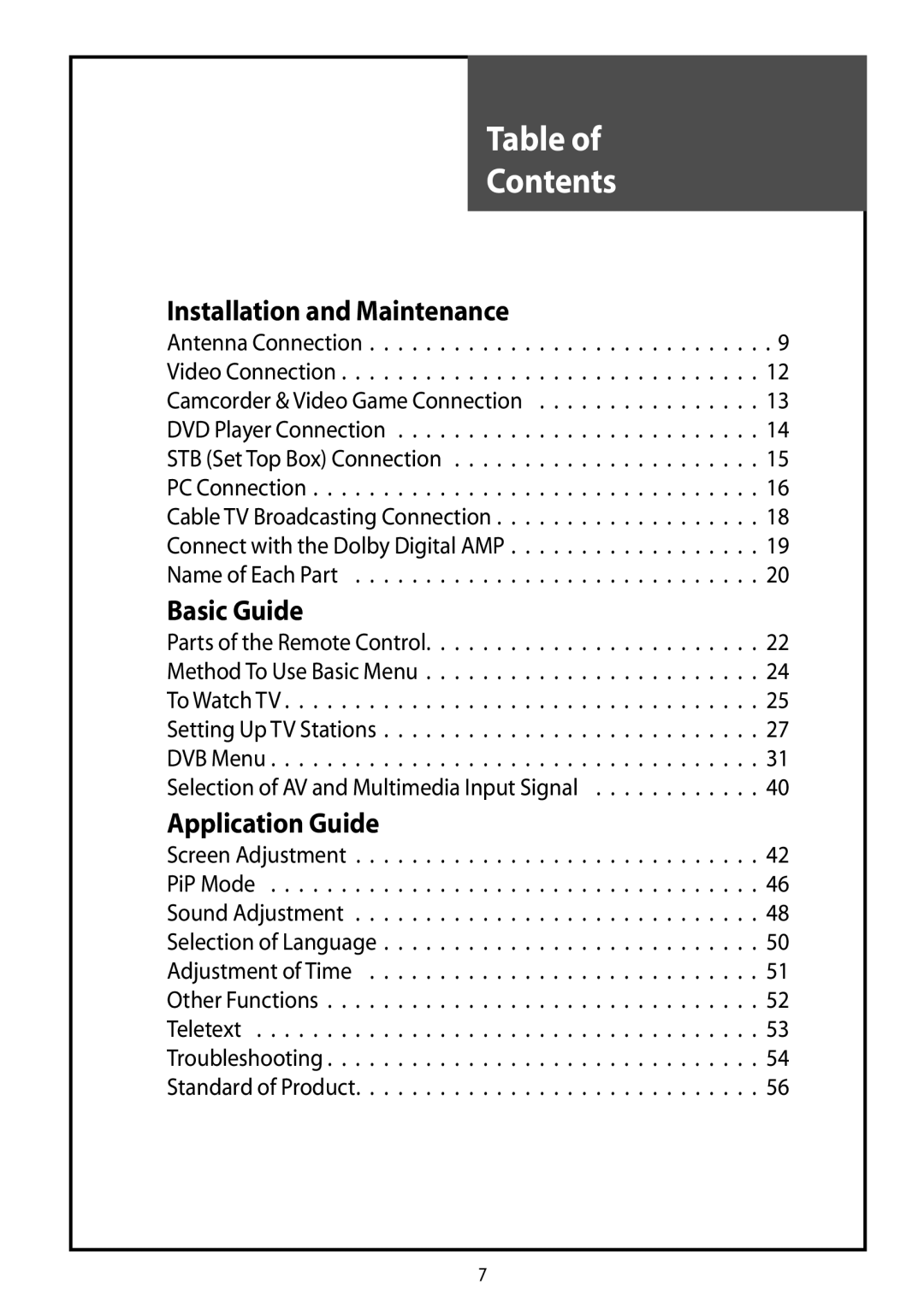 Daewoo DLT-42G1, DLT-37G1, DLT-32G1 instruction manual Contents 