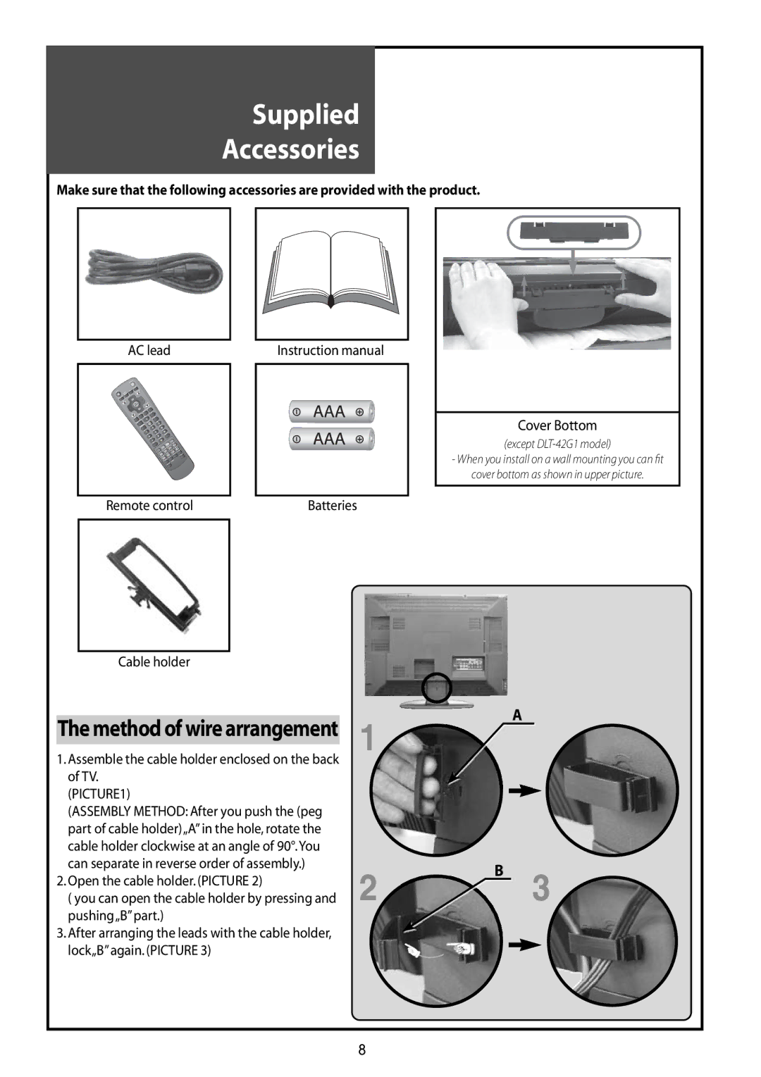 Daewoo DLT-32G1, DLT-37G1, DLT-42G1 instruction manual Supplied Accessories, Method of wire arrangement 