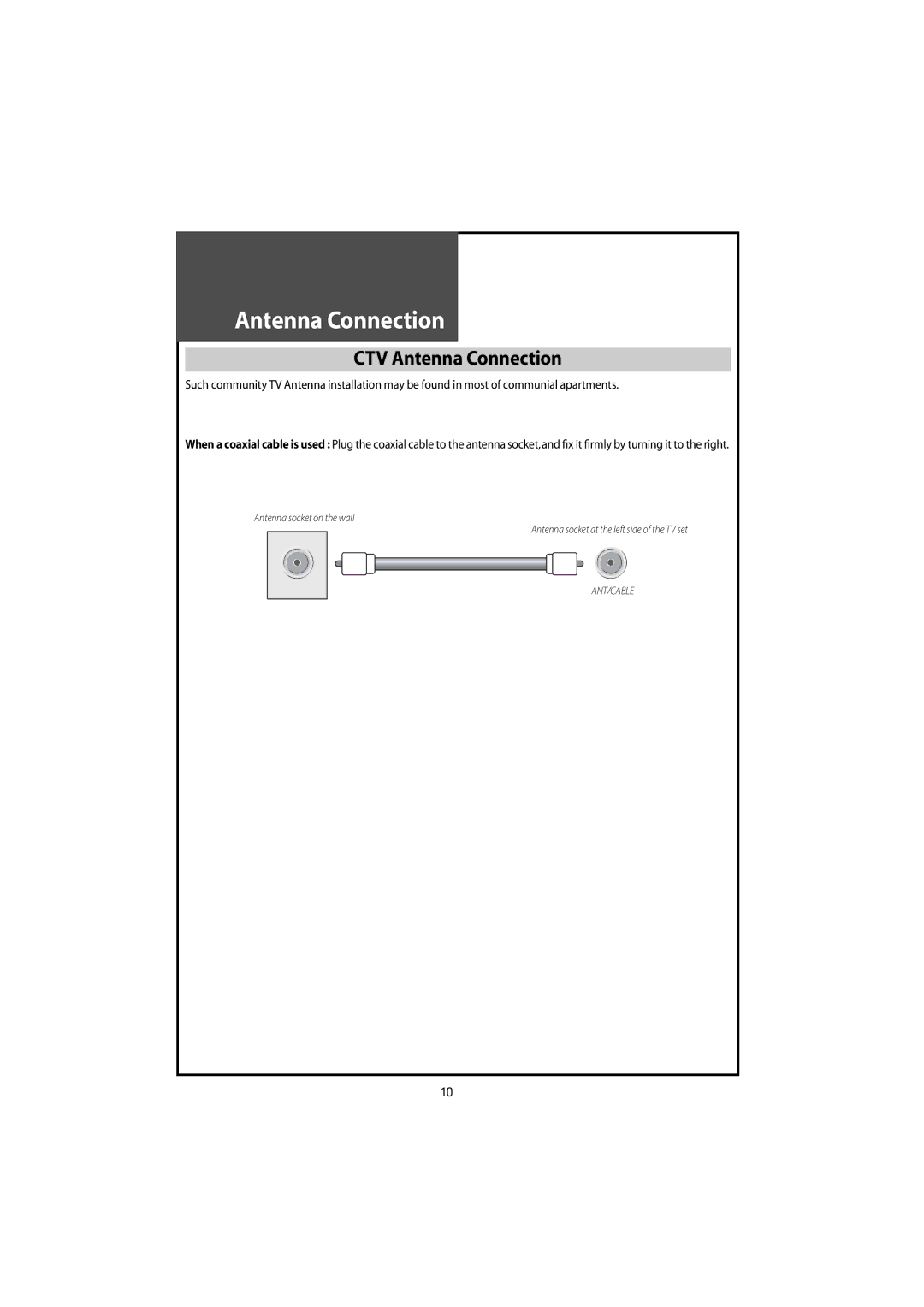 Daewoo DLT-46U1HZ, DLT-42U1/G1FH, DLT-46U1FH, DLT-42U1/G1HZ instruction manual CTV Antenna Connection 