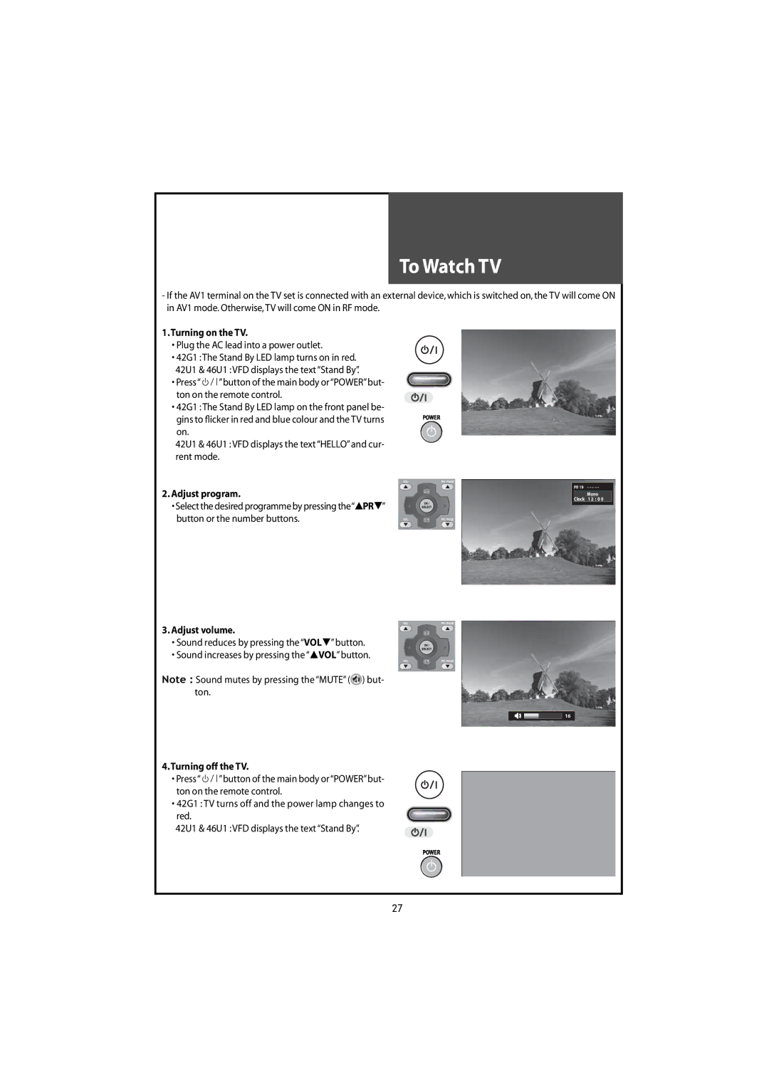 Daewoo DLT-42U1/G1HZ, DLT-42U1/G1FH, DLT-46U1FH, DLT-46U1HZ instruction manual Power 