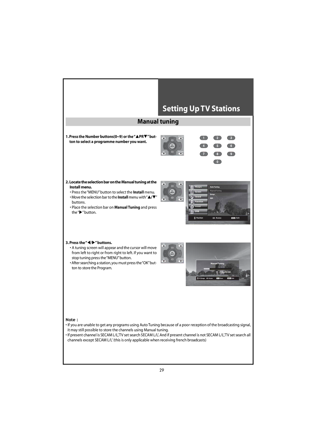 Daewoo DLT-46U1FH, DLT-42U1/G1FH, DLT-46U1HZ, DLT-42U1/G1HZ instruction manual Manual tuning 