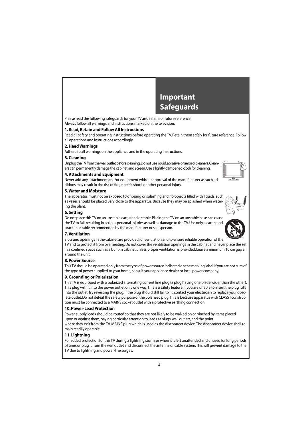 Daewoo DLT-42U1/G1HZ, DLT-42U1/G1FH, DLT-46U1FH, DLT-46U1HZ instruction manual Safeguards 