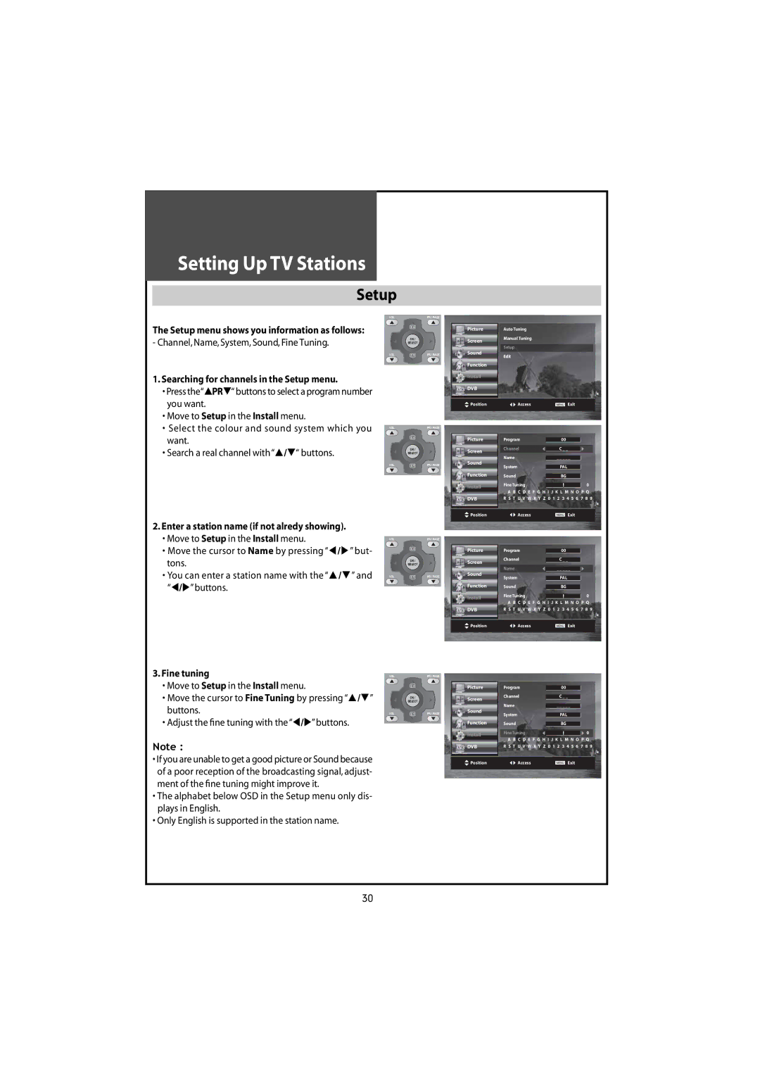 Daewoo DLT-46U1HZ, DLT-42U1/G1FH, DLT-46U1FH, DLT-42U1/G1HZ instruction manual Searching for channels in the Setup menu 