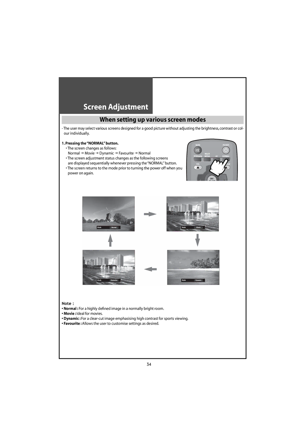 Daewoo DLT-46U1HZ, DLT-42U1/G1FH, DLT-46U1FH, DLT-42U1/G1HZ Screen Adjustment, When setting up various screen modes 