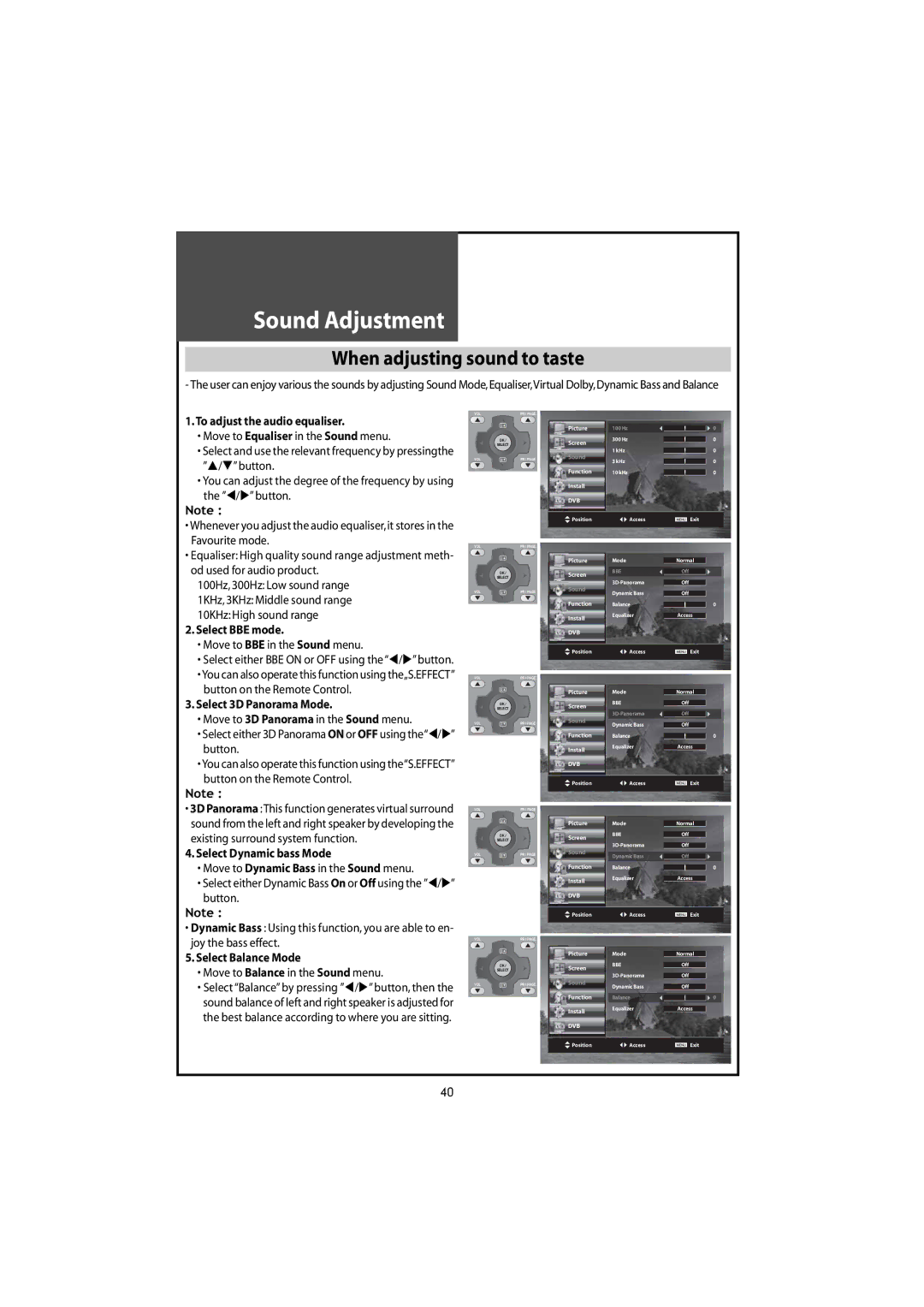 Daewoo DLT-42U1/G1FH, DLT-46U1FH, DLT-46U1HZ When adjusting sound to taste, button, Button on the Remote Control 