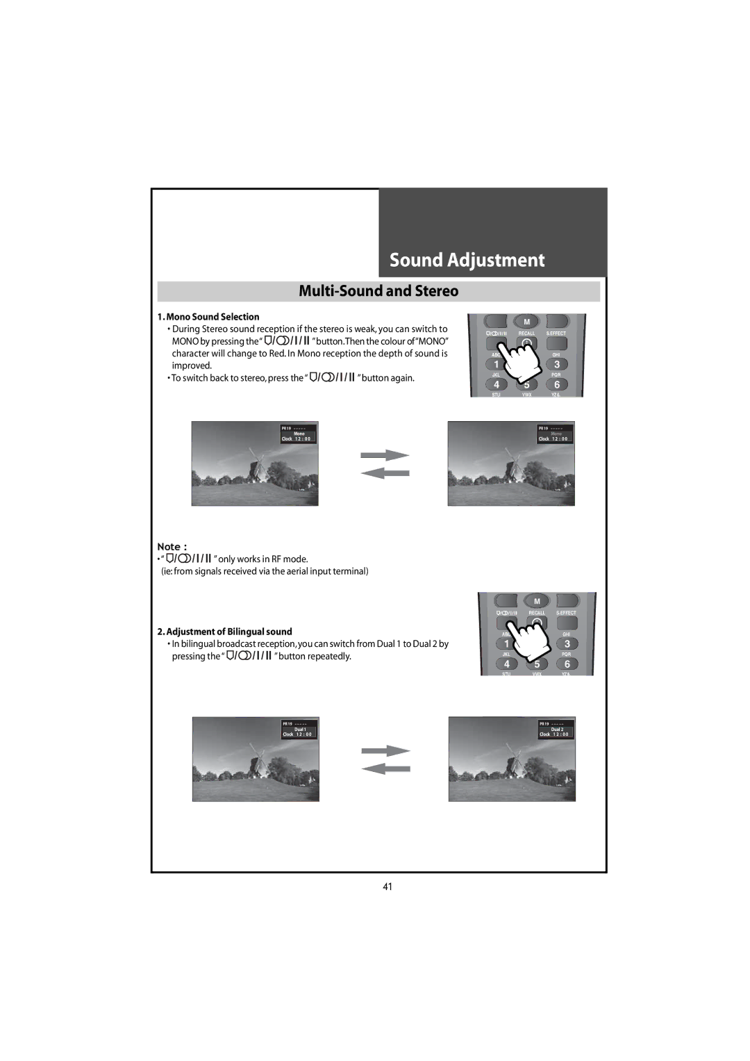 Daewoo DLT-46U1FH, DLT-42U1/G1FH, DLT-46U1HZ, DLT-42U1/G1HZ instruction manual Multi-Sound and Stereo, Mono Sound Selection 