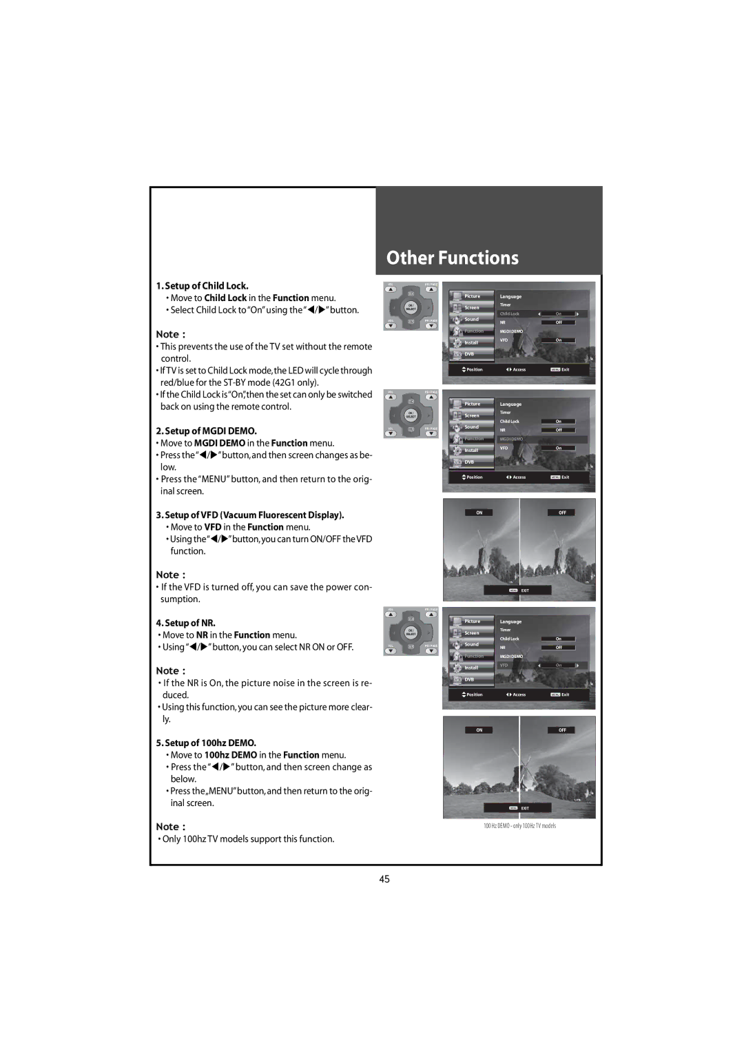 Daewoo DLT-46U1FH, DLT-42U1/G1FH, DLT-46U1HZ, DLT-42U1/G1HZ instruction manual Other Functions 